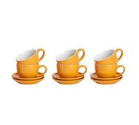 Argon Tableware Ensemble de 12 Tasses à Cappuccino et soucoupes - 250 ML - Jaune - Ensemble de Tasses à thé et soucoupes, Tasse à thé colorée avec Soucoupe, Tasse à café, Tasse à Expresso