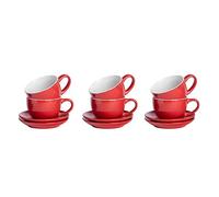 Argon Tableware Ensemble de 12 Tasses à Cappuccino et soucoupes - 250 ML - Rouge - Ensemble de Tasses à thé et soucoupes, Tasse à thé colorée avec Soucoupe, Tasse à café, Tasse à Expresso
