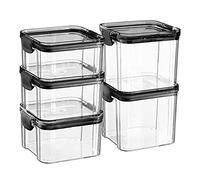 Argon Tableware Ensemble de conteneurs de Stockage de Nourriture 5 pièces - Cuisine en Plastique Organisateur de Garde-Manger Bocons - Clip Lid - 2 Tailles - Noir