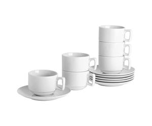 Argon Tableware Ensemble de tasses/soucoupes blanches - 200 ml (7 oz) - 6 tasses et 6 soucoupes