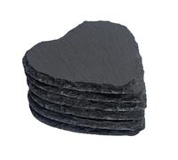 Argon Tableware Lot de 6 Dessous de Verre en Forme de cœur en Ardoise - 10 cm - 6 pièces en Pierre Noire, Ardoise Naturelle, Bords Lisses, Tapis de Boisson pour Cuisine, Bar, Restaurant, Mariages