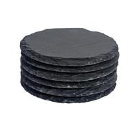 Argon Tableware Lot de 6 Dessous de Verre Ronds en Ardoise - 10 cm - Tapis de Boisson en Ardoise Naturelle en Pierre Noire pour Cuisine, Bar, Restaurant, Mariages