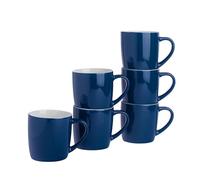 Argon Tableware Lot de 6 tasses à café colorées - Bleu marine - 350 ml - Tasse en céramique brillante pour latte, cappuccino, chocolat chaud - Tasse colorée avec poignée
