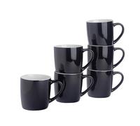 Argon Tableware Lot de 6 tasses à café colorées - Noir - 350 ml - Lot de 6 tasses à thé en grès cérame brillant, tasses à latte, cappuccino, ensemble de tasses colorées