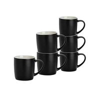 Argon Tableware Lot de 6 Tasses à café colorées - Noir Mat - 350 ML - Lot de 6 - Tasses à thé en grès céramique Mat, Tasses à Latte, Cappuccino, Ensemble de Tasses colorées