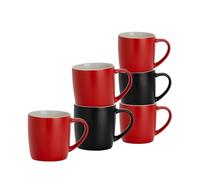 Argon Tableware Lot de 6 Tasses à café colorées - Noir/Rouge - 350 ML - Lot de 6 - Tasses à thé en grès céramique Mat, Tasses à Latte, Cappuccino, Ensemble de Tasses colorées