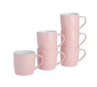 Argon Tableware Lot de 6 tasses à café colorées - Rose - 350 ml - Tasse en céramique brillante pour latte, cappuccino, chocolat chaud - Tasse colorée avec poignée