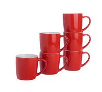 Argon Tableware Lot de 6 tasses à café colorées - Rouge - 350 ml - En céramique brillante - Pour latte, cappuccino, chocolat chaud - Avec poignée