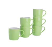 Argon Tableware Lot de 6 tasses à café colorées - Vert - 350 ml - Lot de 6 tasses à thé en grès cérame brillant, tasses à latte, cappuccino, ensemble de tasses colorées