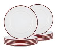 Argon Tableware Plaques de dîner en émail Blanc - Plats de Plats de Camping en Plein air - 25.5cm - Rouge - Pack de 12