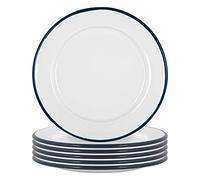 Argon Tableware Plaques latérale en émail Blanc - Plats de Cuisine en Plein air en métal - 20cm - Navy - Pack de 6
