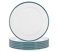 Argon Tableware Plaques latérales en émail Blanc - Plats de Camping en Plein air en métal - 20cm - Green - Pack de 6