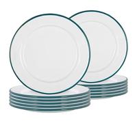 Argon Tableware Plaques latérales en émail Blanc - Plats de Camping en Plein air en métal - 20cm - Vert - Paquet de 12