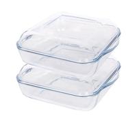 Argon Tableware Plats à Four Carrés en Verre with Lid - 24cm x 21cm - 2x Petit Profond Pâtisserie Casserole Lasagne Grillage Rôtissoire Plateau de Cuisson Bol | Compatible Micro-ondes et Congélateur