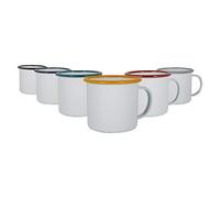 Argon Tableware Tasse d'émail Blanc - Métal Camping en Plein air Thé Café Hot Boissons Coupes Set - 375ml - 6 Couleurs