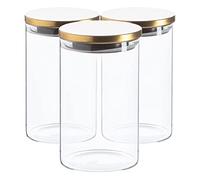 Argon Tableware Verre de Stockage Jars avec Couvercle métallique - Moderne Cuisine contemporaine de Stockage des Aliments Canister - Joint en Silicone - 1 Litre - Or - Lot de 3
