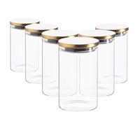 Argon Tableware Verre de Stockage Jars avec Couvercle métallique - Moderne Cuisine contemporaine de Stockage des Aliments Canister - Joint en Silicone - 1 Litre - Or - Lot de 6