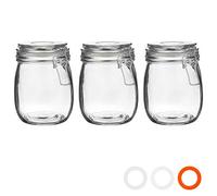 Argon Vaisselle en Verre Jars Stockage avec Couvercle Clip Airtight - Set 750ml - Clear Seal - Lot de 3