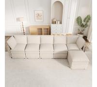Arhatreya Canapé-lit modulaire XXL en forme de U / L chenille beige | Peut être combiné librement avec un tabouret mobile et un double rembourrage d'assise pour un grand confort