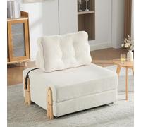 Arhatreya Fauteuil convertible en velours côtelé avec pieds en bois, beige | Design scandinave, peu encombrant et confortable, idéal pour les petits appartements