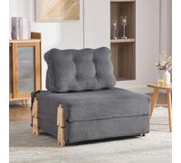 Arhatreya Fauteuil convertible en velours côtelé avec pieds en bois, gris | Design scandinave, peu encombrant et confortable, idéal pour les petits appartements