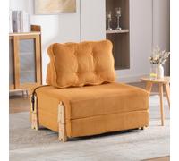 Arhatreya Fauteuil convertible en velours côtelé avec pieds en bois, orange | Design scandinave, peu encombrant et confortable, idéal pour les petits appartements