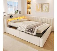 Arhatreya Lit de jour 140 x 200 cm, canapé lit LED USB, étagère de rangement, beige