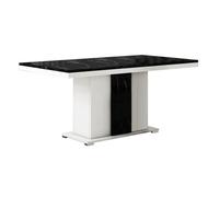 ARIANE - Table Repas Pied Central Blanc et Aspect Marbre Noir