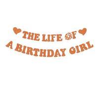 Aribliseza Happy Birthday Girlande, 2 Pièces Bannière Orange Pailletée (Life of A Birthday Girl), Guirlande de Fanions Pré-Tricotée pour Fêtes d'anniversaire et Décorations