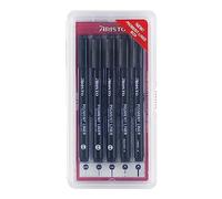 Aristo AR23535 Pigment Liner Creative Set 5 pièces (5 feutres fins en largeur de trait 0,05 mm/0,40 mm/0,80 mm/pointe ogive/pointe biseautée/encre hautement pigmentée/résistant à la lumière et à