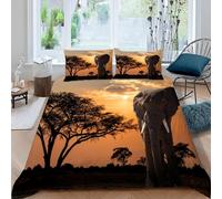 ARiXIaNg Parure De Lit 200x200 cm éléphant Housse de Couette 2 Personnes 3D Motif Afrique Animaux Doux Microfibre Literie avec Fermeture éclair avec 2 Taies d'Oreillers 50x75
