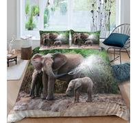 ARiXIaNg Parure de Lit 220x240 cm éléphant Microfibre Housse de Couette 3 Pièces avec Fermeture Eclair Afrique Animaux Enfant Garçons Fille 3D Motif avec 2 Taies d'oreiller 50x75
