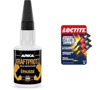 ARKA - KRAFTPROTZ EPAISSE 50 g | Colle instantanée extra forte | Idéale comme colle plastique & Loctite Super Glue-3 Power Gel Mini Dose, colle forte enrichie en caoutchouc, mini-dose de colle gel