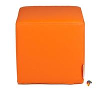 ARKETICOM Pouf en Forme de Cube pour Enfants en Similicuir (dehoussable et Lavable) et polyurthane, 25 x 25 x 25 Orange
