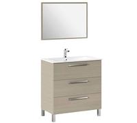 Arkimobel Modèle Athena Meuble de salle de bain avec 3 tiroirs et miroir, module sous-vasque avec pieds, couleur chêne, 80 x 86 x 45 cm (l x h x p), modèle Athena (sans lavabo)