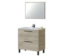 ARKITMOBEL Modèle Athena Meuble de Salle de Bain avec 2 tiroirs et Miroir Finition chêne Alaska 80 x 80 x 45 cm
