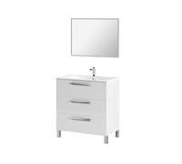 Arkitmobel Modèle Athena Meuble de salle de bain avec 3 tiroirs et miroir Blanc brillant 80 x 86 x 45 cm (l x h x p)