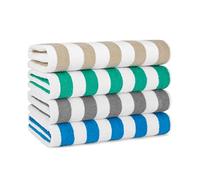 Arkwright California Cabana Stripe Beach Towel - Pack of 4, Large Soft Quick Dry Cotton Terry Towels Set for Pool, Swim, and Hot Tub, Oversized 30 x 70 in, Multiple