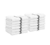 Arkwright Coton Blanc essuie-Mains avec des Rayures Gris Centre, Lot de 12 Serviettes Absorbent Gym pour hôtel, Spa (16 x 27 Pouces)