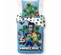 arlis Parure de Lit Minecraft pour Enfant, Housse de Couette Réversible 140x200 cm, Taie d'oreiller 65x65 cm, 100% Coton (Parure de lit Minecraft)