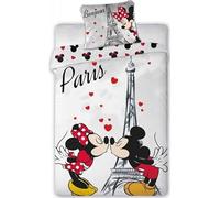 arlis Parure Housse de Couette Minnie and Mickey Paris - 1 Housse de Couette + 1 taie d'oreiller - 100% Coton (Parure de lit Minnie & Mickey Paris, 140 X 200 Cm)
