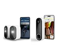 Arlo Essential 3 2K XL et Sonnette, Caméra de Surveillance WiFi Extérieure sans Fil, Autonomie de 24 Mois, Vision Nocturne Couleur, Essai Secure Inclus, 3 Caméras Blanc