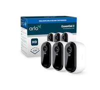 Arlo Essential 3 HD, Caméra de Surveillance WiFi Extérieure sans Fil, Autonomie de 6 Mois, Vision Nocturne Couleur, Éclairage, Sirène et Audio Bidirectionnel, Essai Secure Inclus, 3 Caméras Blanc