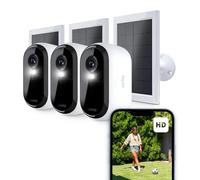 ARLO Essential 2 FHD et Panneaux Solaires, Caméra de Surveillance WiFi Extérieure sans Fil, Détection par IA, Vision Nocturne Couleur, Compatible avec Alexa, Essai Secure Inclus, 3 Caméras