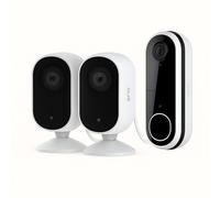ARLO Pack Maison Protégée : Caméra intérieure Arlo Essential 2K - Blanc, Pack de 2 caméras + Sonnette vidéo sans fil Arlo Essential HD - Blanc