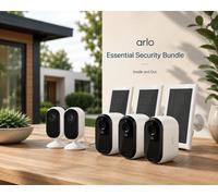 ARLO Pack Maison Protégée : Pack de 3 caméras extérieur Arlo Essential2 2K + 3 panneaux solaires + 2 caméras intérieur Arlo Essential 2K