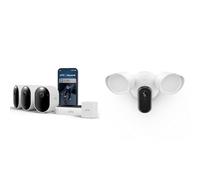 Arlo Pro 6 et Floodlight Caméra de Surveillance WiFi Extérieure sans Fil 2K + HDR, Détection IA, Compatible avec Alexa, Essai Secure Inclus, 4 Caméras + Batterie supplémentaire et Chargeur Double