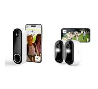 Arlo Sonnette 2K + 2 Cameras exterieures, Sonnette de Surveillance WiFi Exterieure sans Fil, Autonomie de 6 Mois, Capteur de Mouvement, Audio Bidirectionnel, Essai Secure Inclus, Blanc