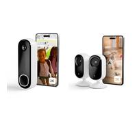 Arlo Sonnette 2K + 2 Cameras interieures, Sonnette de Surveillance WiFi Exterieure sans Fil, Autonomie de 6 Mois, Capteur de Mouvement, Audio Bidirectionnel, Essai Secure Inclus, Blanc