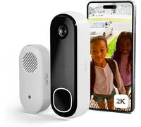 Arlo Sonnette 2K sans fil et carillon, sonnette vidéo WiFi extérieure, détecteur de mouvement, système de caméra de vidéosurveillance, caméra de sécurité 6 mois, vision nocturne, essai sécurisé inclus
